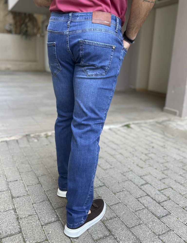 Ανδρικό μπλε ξεβαμμένο τζιν ελαστικό σε ίσια γραμμή με φερμουάρ LC17356 φωτογραφία